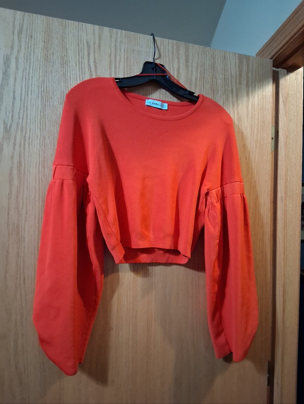 Zara knit Cropped Balloon Sleeve Sweater vibrant orange, relaxed, oversized Crop